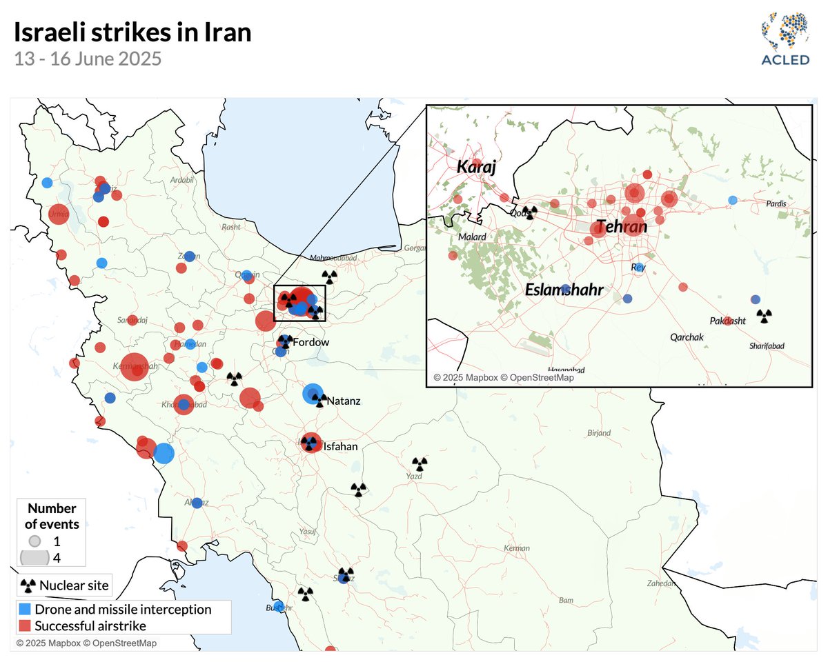#Israel’s confrontation with Iran marks a historic rupture in regional warfare. Under Operation Rising Lion, strikes have hit nuclear sites — as well as civilian &amp; industrial targets, including a Red Crescent ambulance in Tehran on 16 June.

Full details: acleddata.com/2025/06/19/isr…