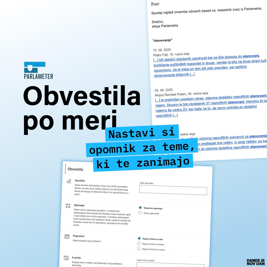 KDO V DRŽAVNEM ZBORU ZARES DELA ZATE?

Volitve se hitro približujejo. Če te zanima, kdo je v tem mandatu zastopal tvoje vrednote, uporabi Parlameter.

V zadnjem času smo dodali kup novosti, s katerimi še lažje spremljaš delo poslank in poslancev. ⬇️