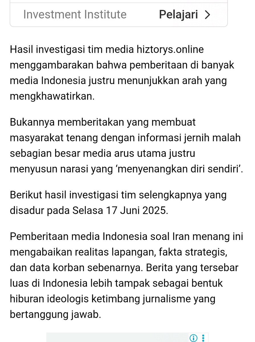 Inilah hebatnya media Indonesia yg mayoritas uclim dan pembenci Israel 

Mereka bisa bikin berita dengan mengarang indah + dapet wangsit langit 

Media yg harusnya menampilkan berita yg faktual malah jadi berita halu 😂