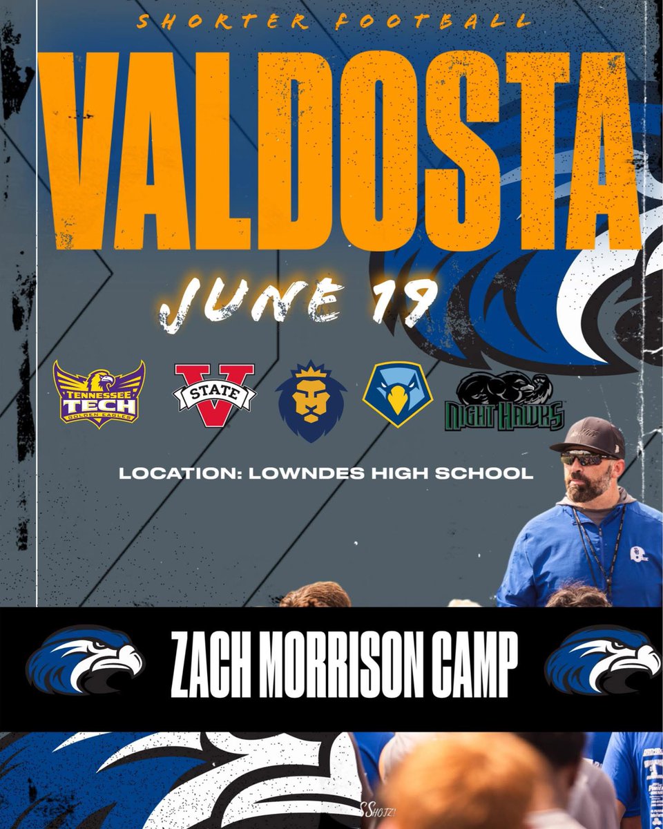 Adam Carter (@cartervikingsfb) on Twitter photo Shorter prospect camp hosted at Lowndes HS today, Thursday June 19th. Registration starts at 3pm. Location: Indoor Facility
Rising Seniors, chance to earn scholarship with multiple colleges in attendance.
<a href="/GeorgiaFBScoop/">Georgia Football Scoop</a> <a href="/CoachGeorgia_/">Coach Georgia</a> Shorter prospect camp hosted at Lowndes HS today, Thursday June 19th. Registration starts at 3pm. Location: Indoor Facility
Rising Seniors, chance to earn scholarship with multiple colleges in attendance.
<a href="/GeorgiaFBScoop/">Georgia Football Scoop</a> <a href="/CoachGeorgia_/">Coach Georgia</a>