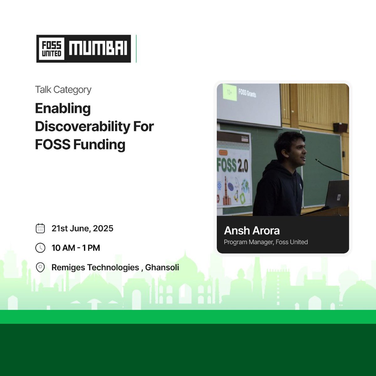 MumbaiFOSS's tweet image. Talk Alert: Ansh Arora, Program Manager at FOSS United
Topic: Enabling Discoverability for FOSS Funding
π
21st June, 2025 | π Ghansoli
ποΈ RSVP: katb.in/cevatikefeg
Funding open source starts with visibility. Donβt miss this π
#FOSSUnited #FOSSFunding #MumbaiTech