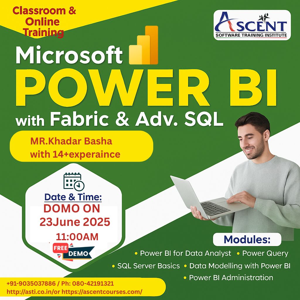 astidigital2024's tweet image. 🎓 FREE Demo Session – Master Microsoft Power BI with Fabric & Advanced SQL
📅 Date: 23rd June 2025 (Monday)
🕚 Time: 11:00 AM (IST)
📍
📞 Call Now: +91-9035037886 / 080-42191321
🌐 asti.co.in | ascentcourses.com
#PowerBITraining #AdvancedSQL #MicrosoftFabric