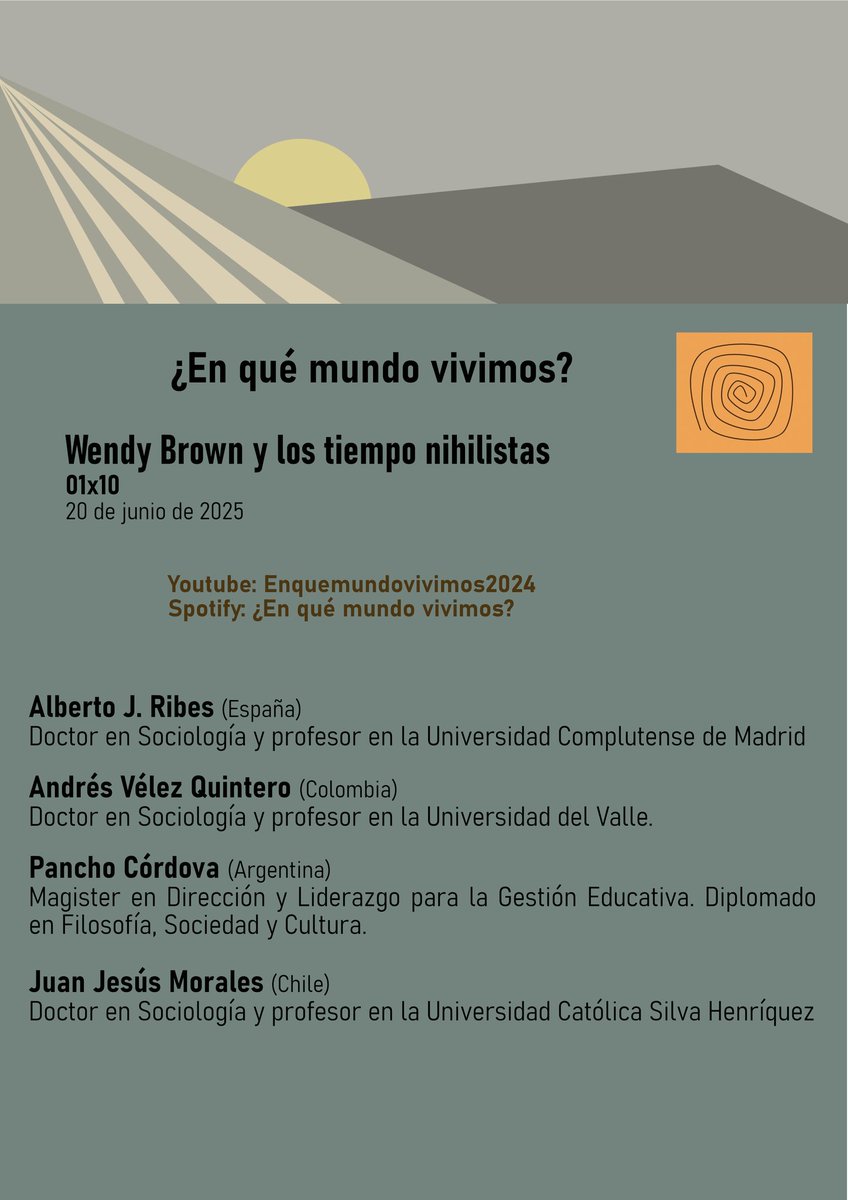 Alberto J. Ribes (@albertoribes) on Twitter photo Mañana grabamos el décimo episodio de ¿En qué mundo vivimos? Esta vez abordaremos los tiempos nihilistas de Wendy Brown. Con <a href="/FCordovaE/">PanchoCórdova</a> <a href="/juanjemorales19/">Juan Jesús Morales</a> y Andrés Vélez Quintero. Mañana grabamos el décimo episodio de ¿En qué mundo vivimos? Esta vez abordaremos los tiempos nihilistas de Wendy Brown. Con <a href="/FCordovaE/">PanchoCórdova</a> <a href="/juanjemorales19/">Juan Jesús Morales</a> y Andrés Vélez Quintero.