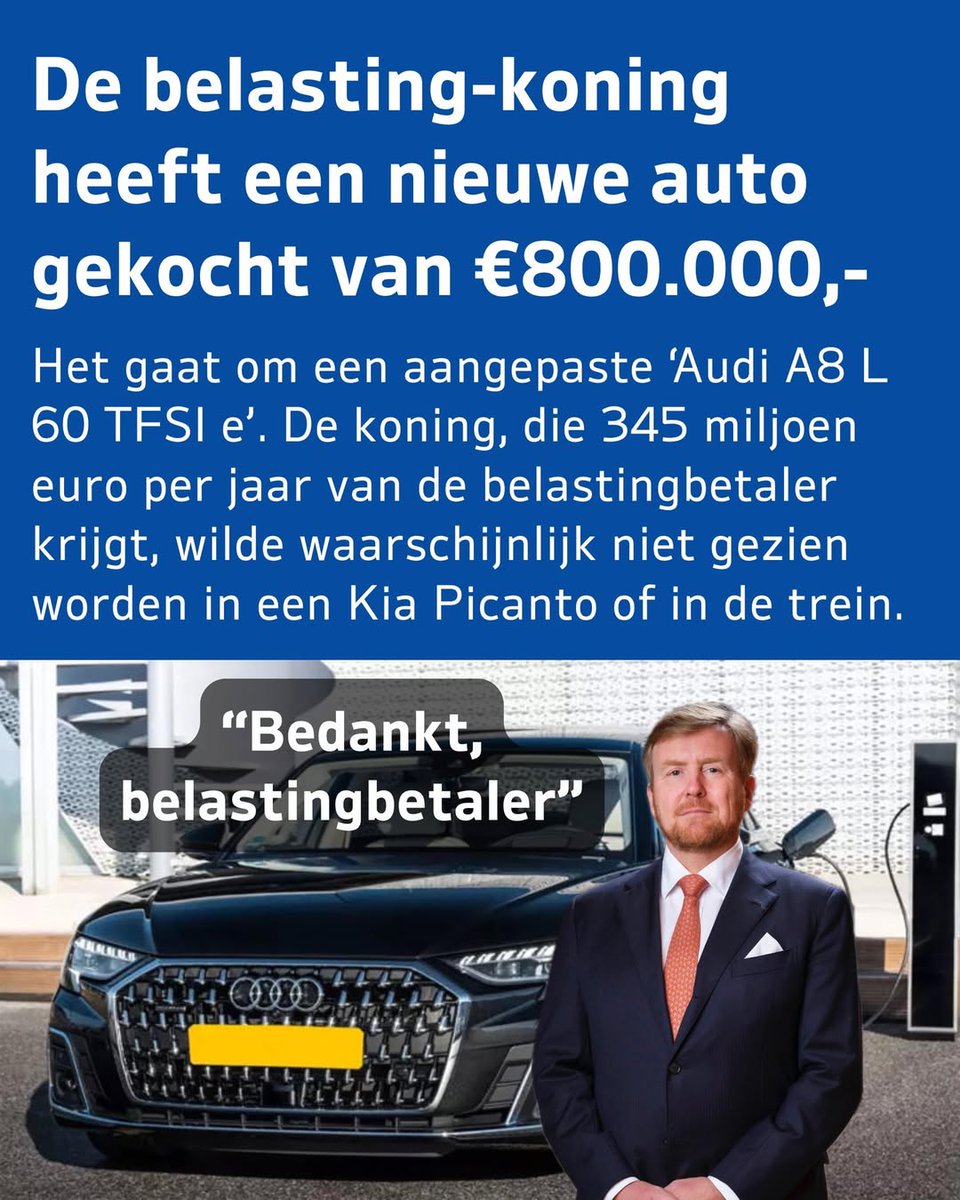dendolly1's tweet image. De huur gaat misschien omhoog met 7%, de koning leeft er niet minder onder. Hij kocht laatst een auto van 800.000 euro