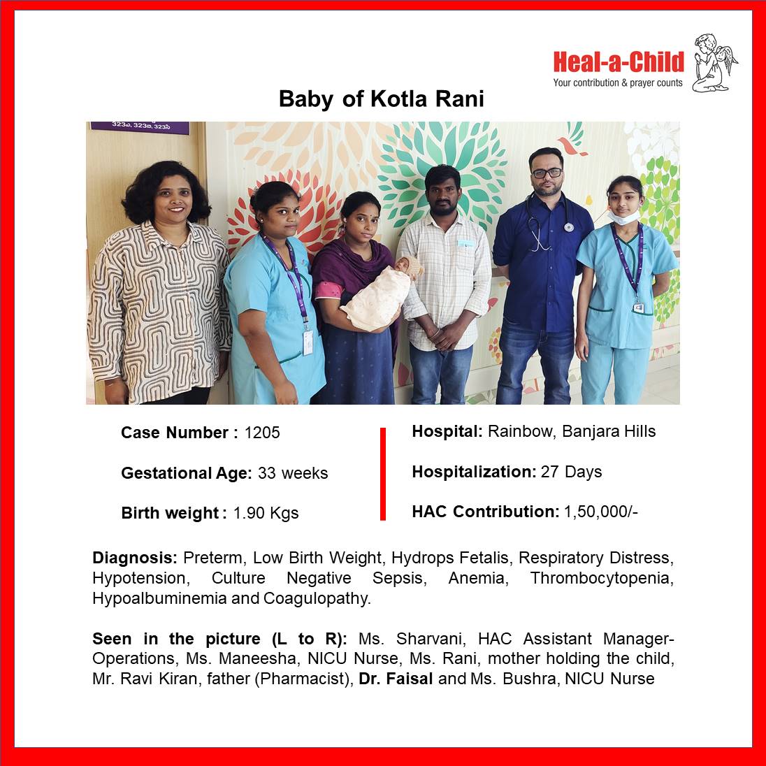 Baby of Kotla Rani #discharged from <a href="/RCH_India/">Rainbow Children's Hospitals</a>  after 27 days of hospital care.