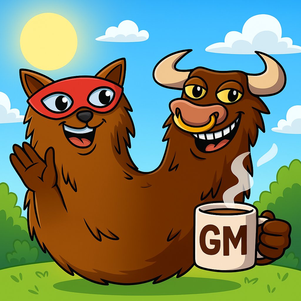 GM ☕️
Bear’s brewing coffee, Bull’s betting on green - the market never sleeps.
New week, new battles. Time to earn, not burn.

🚀 Pick your side. Spin the odds.
This is the way.

#BearBull #GM #BRB #FirstLedger #XRPL