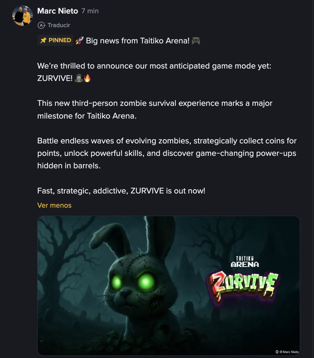 Big shoutout to <a href="/MarcNietoBrand/">Marc Nieto</a>  for supporting the new Zombies mode "ZURVIVE" on Taitiko Arena 🧟‍♂️🔥

t.me/TaitikoArena_b…

The feedback has been insane — we’ve seen your messages and we’re just getting started.

Huge things ahead.

app.binance.com/uni-qr/cpos/25…

We’re officially