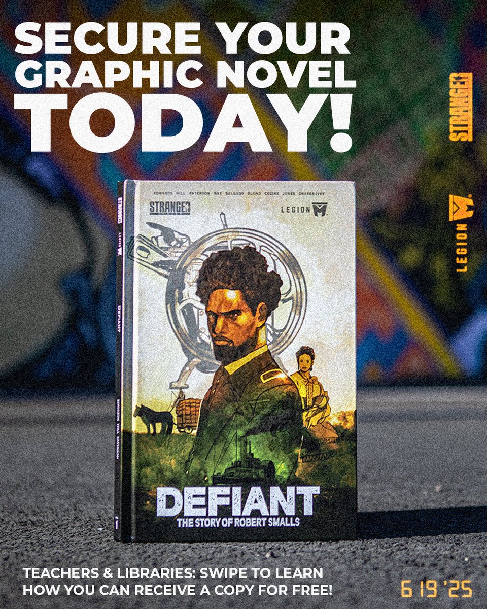 LegionMOfficial's tweet image. DEFIANT is officially available to purchase starting TODAY, but if you're a teacher or librarian, we have something special for you!
In honor of Juneteenth, we’re gifting copies of @defiant_project to help bring the powerful story of Robert Smalls into classrooms and libraries…