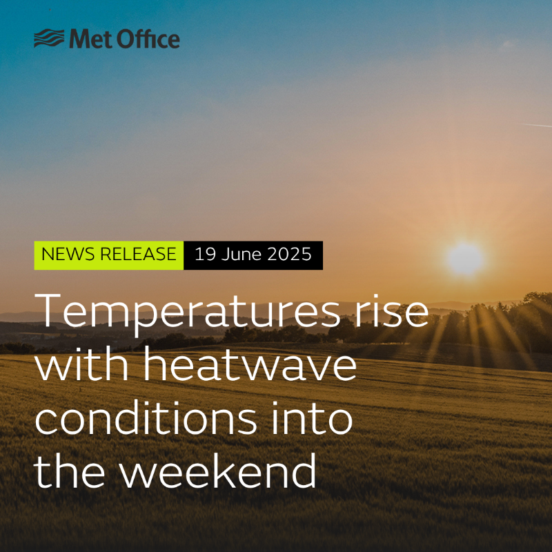 metoffice's tweet photo. Temperatures across the UK will continue to rise today, with the highest temperatures forecast on Saturday when 34°C could be reached in eastern England.

Find out more in our latest news release 👇