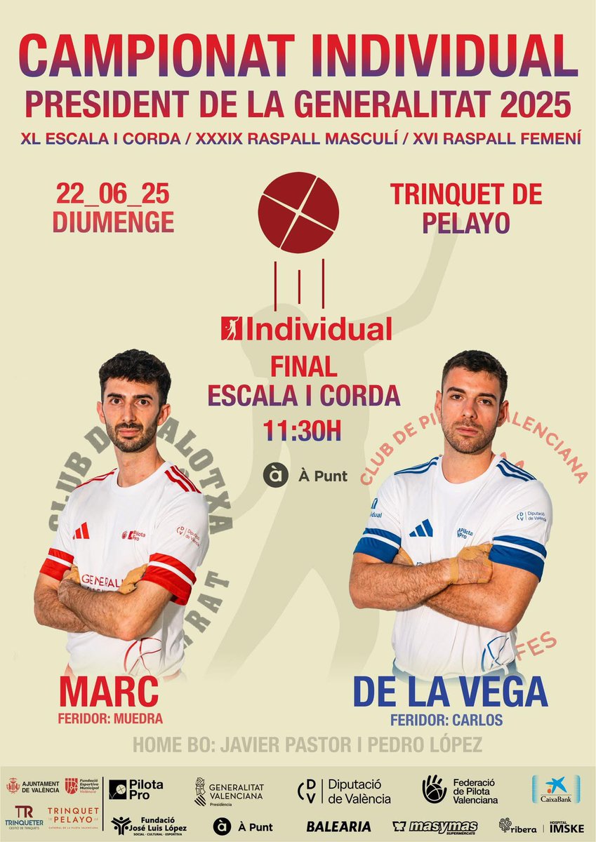 Diumenge Gran Final a <a href="/Pelayotrinquet/">Trinquet de Pelayo</a> <a href="/apuntesports/">À Punt Esports</a>