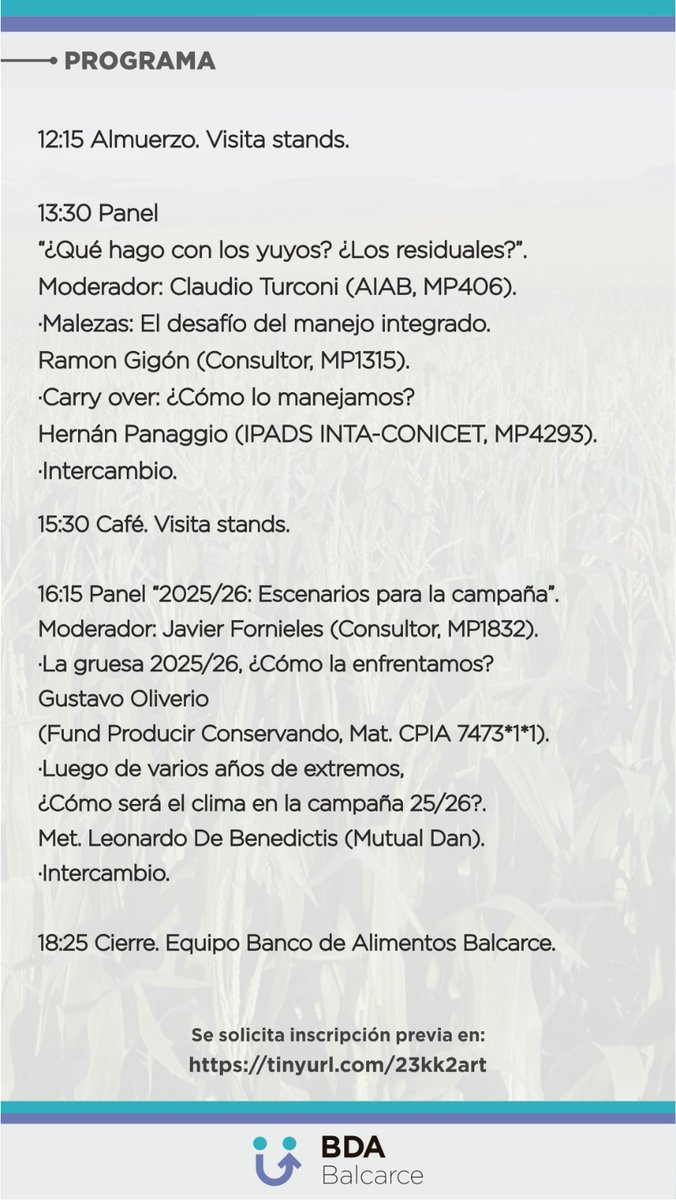 📣Jornada Técnica Cultivos Cosecha Gruesa📣
📆Miércoles 2/7
📍Predio Ferial Sociedad Rural Balcarce
🫱🏽‍🫲🏽Organiza: Banco de Alimentos de Balcarce
Inscripción tinyurl.com/23kk2art