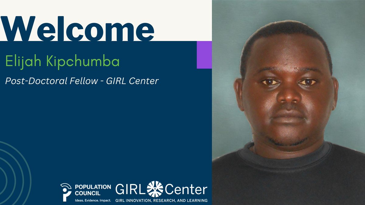 GIRL Center (@girlcenterpc) on Twitter photo Welcoming Elijah Kipchumba to the <a href="/GIRLCenterPC/">GIRL Center</a> as a Post-Doctoral Fellow!
He brings 8+ years of research experience in East Africa & will support the Adolescent Girls Initiative–Kenya (AGI-K) 10-year follow-up study, and adolescent-centered social protection & care economy work. Welcoming Elijah Kipchumba to the <a href="/GIRLCenterPC/">GIRL Center</a> as a Post-Doctoral Fellow!
He brings 8+ years of research experience in East Africa & will support the Adolescent Girls Initiative–Kenya (AGI-K) 10-year follow-up study, and adolescent-centered social protection & care economy work.