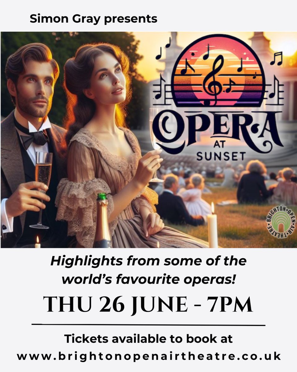A feast of operatic highlights from some of the world’s favourite operas.

Featuring a cast of experienced opera singers who have appeared at many prestigious venues.

Thursday 26th June 7:00pm

Book now: brightonopenairtheatre.co.uk/event/opera-at…