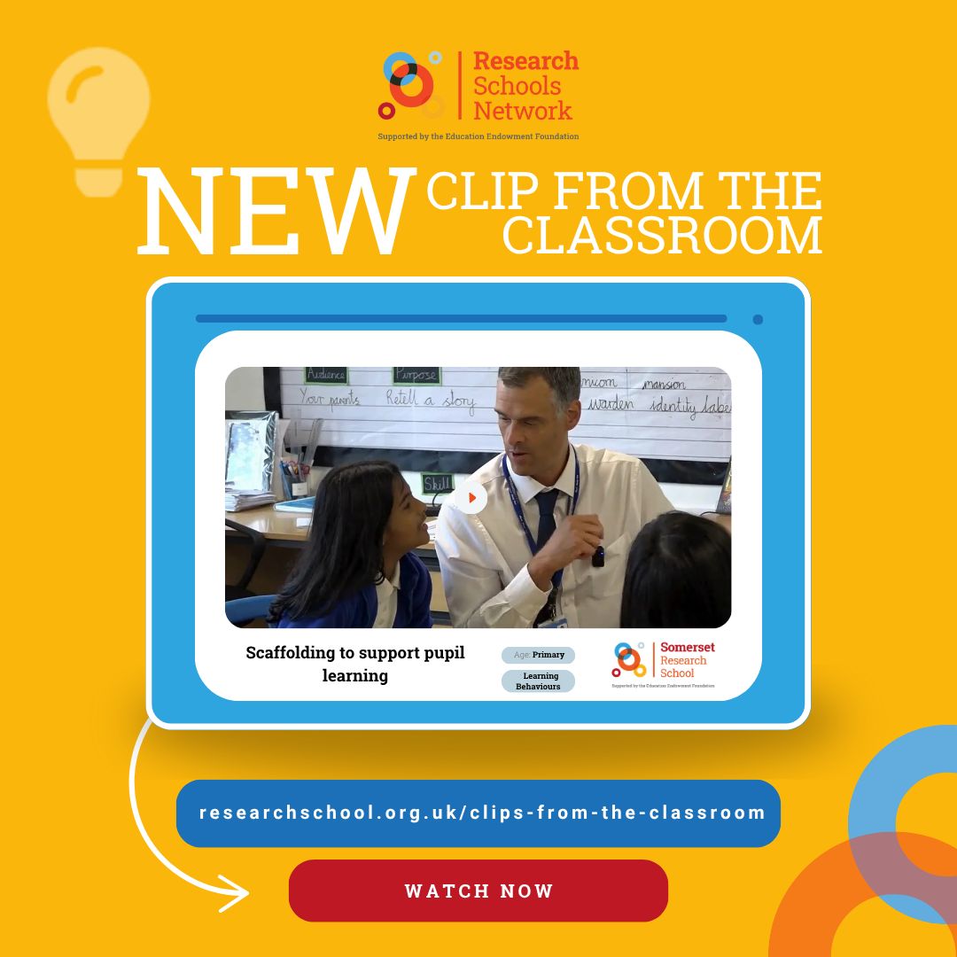 Research Schools Network (@rs_network) on Twitter photo ✨ #ClipsFromTheClassroom highlight ✨ 4/5
Our next clip comes from <a href="/SomResearchSch/">Somerset Research School</a>, exemplifying the @EducEndowFound's 'five-a-day' approach for supporting pupils with SEND in primary schools
Watch it and explore other clips on learning behaviours now: buff.ly/f4SXxZV ✨ #ClipsFromTheClassroom highlight ✨ 4/5
Our next clip comes from <a href="/SomResearchSch/">Somerset Research School</a>, exemplifying the @EducEndowFound's 'five-a-day' approach for supporting pupils with SEND in primary schools
Watch it and explore other clips on learning behaviours now: buff.ly/f4SXxZV