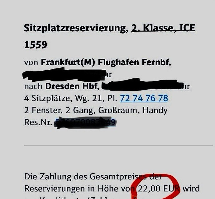 44 Euro kostet und als vierköpfige Familie jetzt alleine die Reservierung für eine Hin- und Rückfahrt mit <a href="/DB_Bahn/">Deutsche Bahn Personenverkehr</a> in den Sommerferien. Streichung der #Familienreservierungist echt Mist und für viele eine weitere Hürde zur #Bahn als Alternative zum Auto