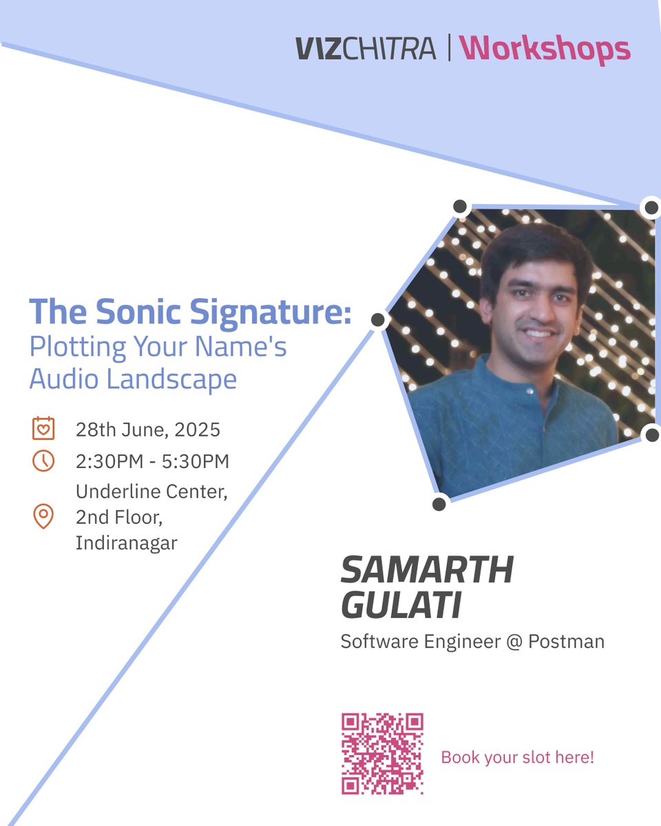 VizChitra (@vizchitra) on Twitter photo In this workshop at #VizChitra2025, <a href="/samarthishere/">Samarth Gulati</a> guides you to turn the sound of your name into a Joy Division–inspired visual. Take your own data-driven artwork home!
🗓️: June 28
🎟: hasgeek.com/VizChitra/the-…
#DataVisualization #VizChitra #DataViz #datafam #DataStorytelling In this workshop at #VizChitra2025, <a href="/samarthishere/">Samarth Gulati</a> guides you to turn the sound of your name into a Joy Division–inspired visual. Take your own data-driven artwork home!
🗓️: June 28
🎟: hasgeek.com/VizChitra/the-…
#DataVisualization #VizChitra #DataViz #datafam #DataStorytelling