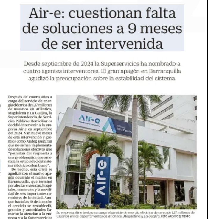 #EnergíaCaribe. ¿Qué ha pasado con Air-e a 9 meses de la intervención de Superservicios? “Van nueve meses de esta intervención y gremios como Andeg aseguran que no se han implementado soluciones efectivas que “permitan dar respuesta a una problemática que amenaza la estabilidad