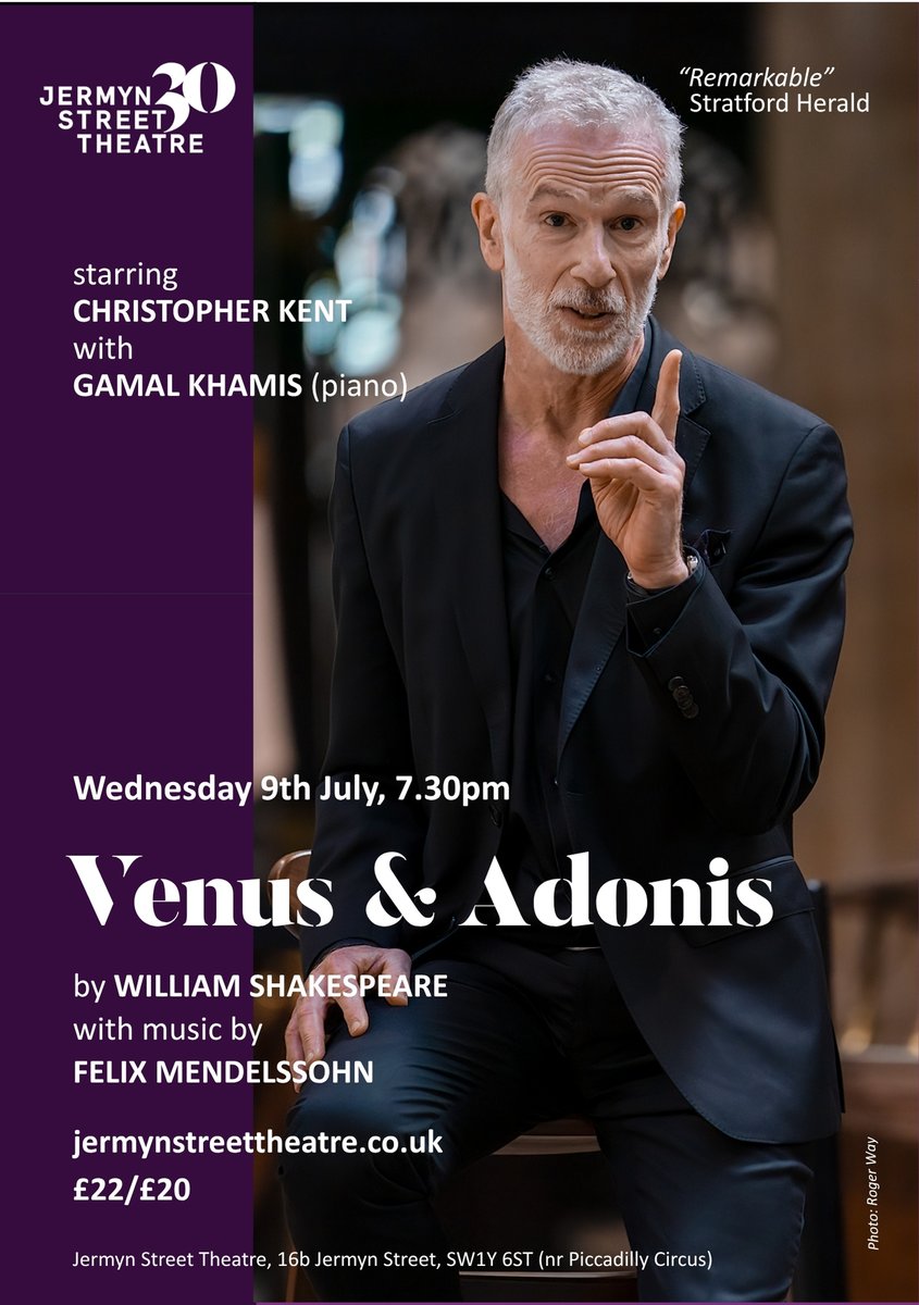 Looking fwd to performing this solo <a href="/JSTheatre/">Jermyn Street Theatre</a> with <a href="/gamalpiano/">Gamal Khamis</a> playing Mendelssohn's lyrically beautiful Songs Without Words. It's a constantly surprising work that starts as high comedy and ends in the depths of tragedy. 
🎟️ jermynstreettheatre.co.uk/show/venus-ado…
Wed 9 July, 7.30pm