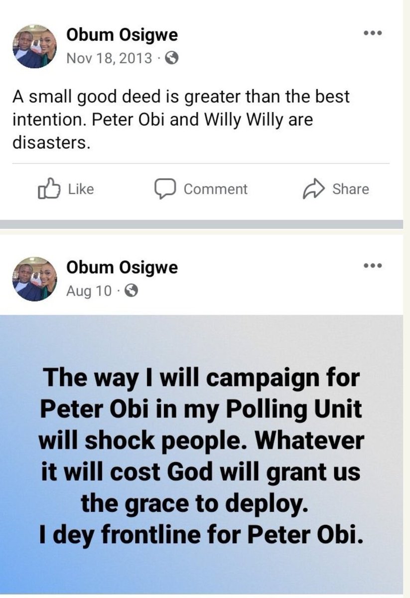 <a href="/HighChiefOkoro/">High Chief Okoro 👑 (SiR LaW)</a> How he became a Messiah 10 years later is the 10th Wonder of the World.

Those who CONDEMNED him as a BAD Governor in 2012 now COMMEND him for running for the Office of the President.

"He was a BAD Governor, but I want him to be President!"
No be juju be dat?

Shior...
🙄