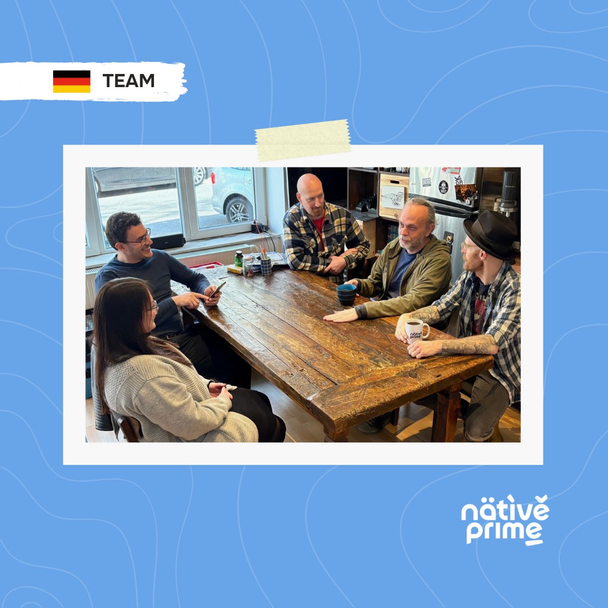 NP Germany crew looking sharp 🇩🇪✨

Julia, Peter, Dieter, Friedrich and Dennis catching up over good laughs and even better translation and audio projects. 

It's always great to see our teams working closely together and connecting in person! 💬😊