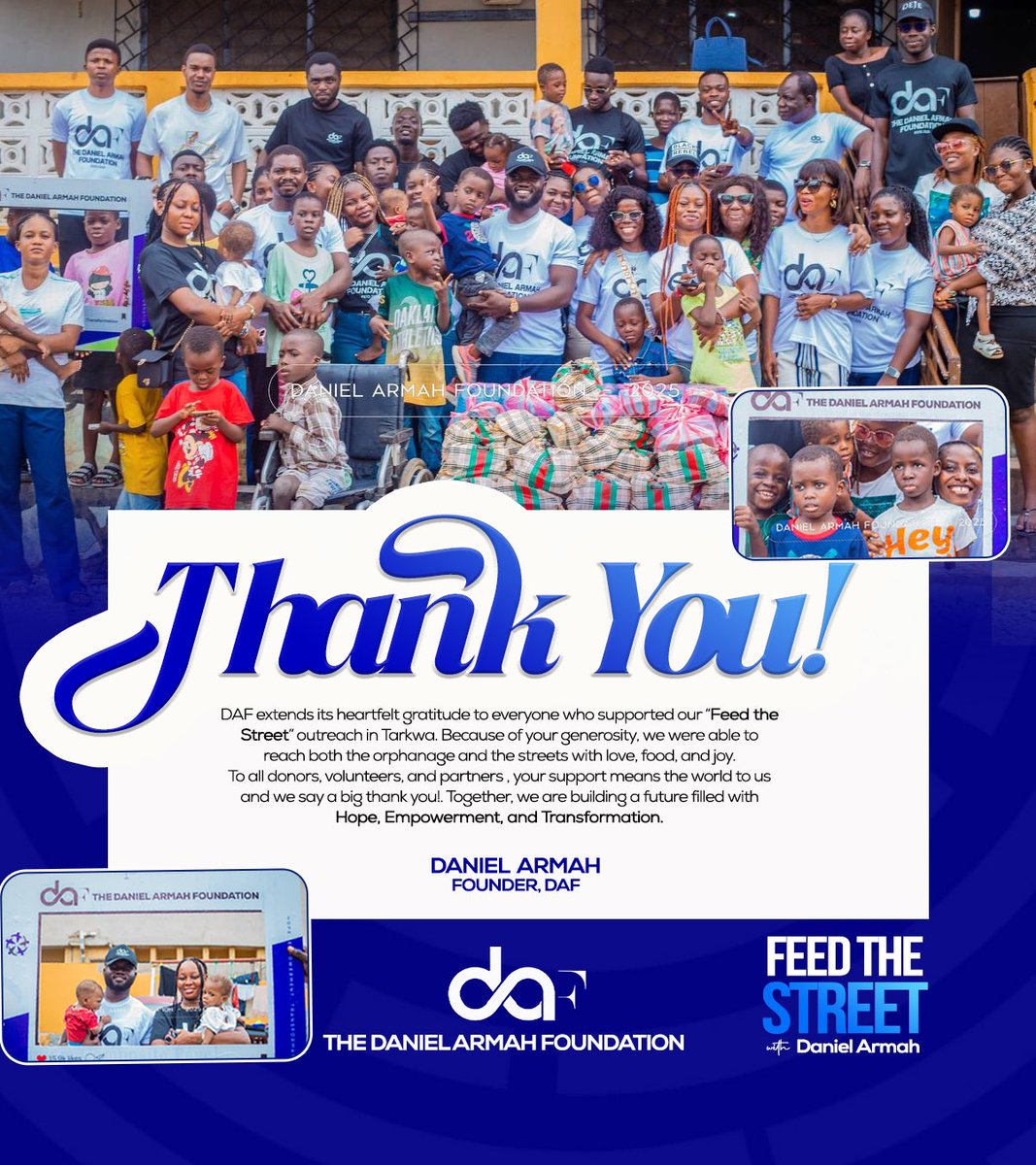 Daniel_Armah_'s tweet photo. The Daniel Armah Foundation says thank you. Your support made our Tarkwa outreach a success.
We touched lives at the orphanage and on the streets.
With your help, we shared love, food, and joy. To our donors, volunteers, and partners, we’re grateful. Together, we bring smiles. https://t.co/Iwwrl1fYfj