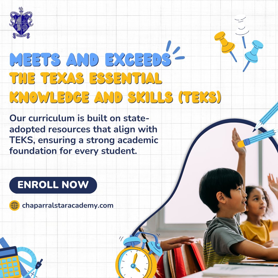 Chaparral Star Academy is committed to delivering a curriculum that meets and exceeds the Texas Essential Knowledge and Skills (TEKS) at every grade level. 

Learn more about how we set students up for success. Visit our website today.
chaparralstaracademy.com