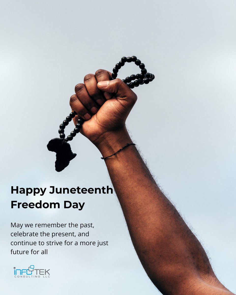 Today we honor #Juneteenth — a reminder that freedom and equity must be protected and pursued.

We’re reflecting, learning, and standing in solidarity with the work still ahead. #FreedomDay #GovConCommunity #Inclusion #InfotekConsulting