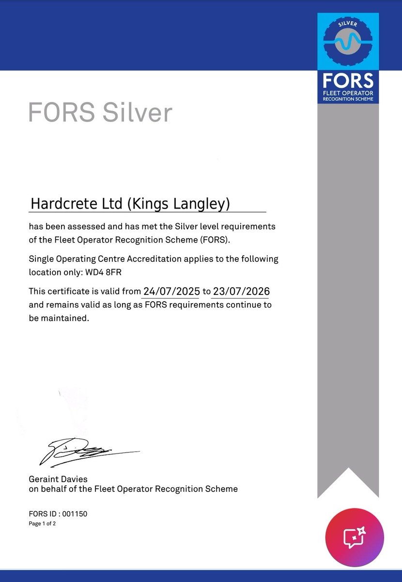 Hardcrete_00's tweet image. We’re proud to share that Hardcrete has been awarded FORS Silver for another year!

This is a great step forward in our ongoing commitment to safety, efficiency and environmental responsibility across our fleet.

#FORS #Hardcrete #SilverStandard #FleetExcellence #OnTheRoadRight