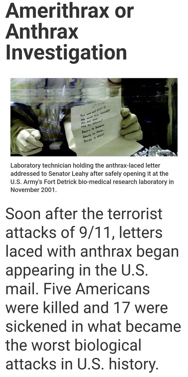 Let's just remind ourselves that 9-11 wasn't the only terrorist attack in the US. There were ANTHRAX attacks where ANTHRAX was send out in letters in the mail stating things like "death to America, death to Israel.....Allahu akbar" 

Just remember you're all supporting these same