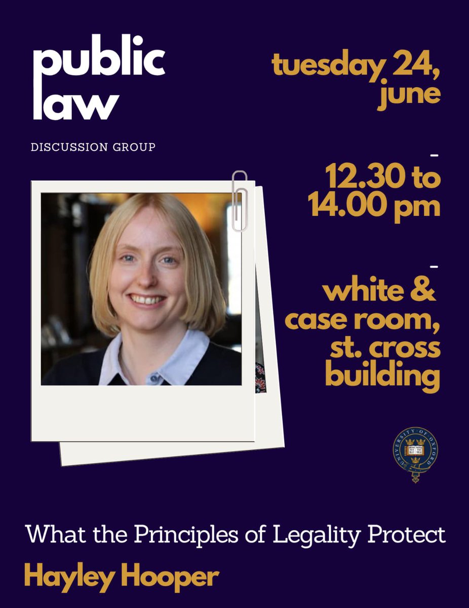 Our final event is taking place next Tuesday!! 

Please do join us to discuss Hayley Hooper’s talk ‘What the Principles of Legality Protect’

We will be meeting at 12.30, White &amp; Case Room 🙌