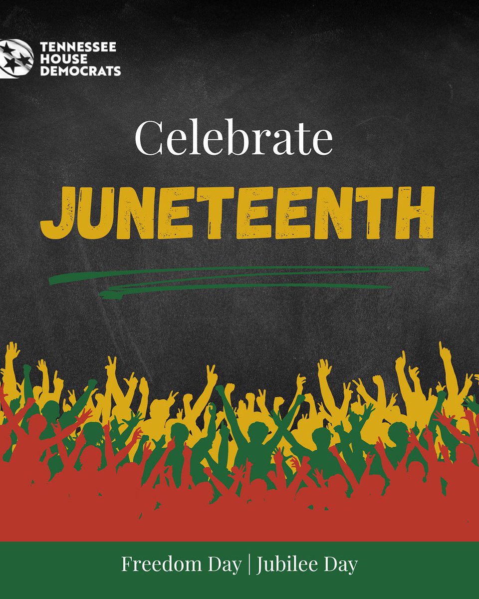 TN House Democrats (@tndemocrats) on Twitter photo Happy Juneteenth, Tennessee! Today we celebrate freedom and pause to recognize how far we still must go. This is the third year that Juneteenth is being observed as a state holiday thanks to the leadership of <a href="/KarenDCamper/">Leader Karen Camper</a>. Happy Juneteenth, Tennessee! Today we celebrate freedom and pause to recognize how far we still must go. This is the third year that Juneteenth is being observed as a state holiday thanks to the leadership of <a href="/KarenDCamper/">Leader Karen Camper</a>.