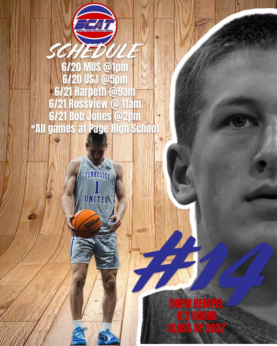TheDrewRempel's tweet image. Coaches, here is our @wcsPHShoops schedule for BCAT this week.
@CoachJ_Street @michaelmcnutt0 @PrepHoopsTN @TNUNITEDHOOPS