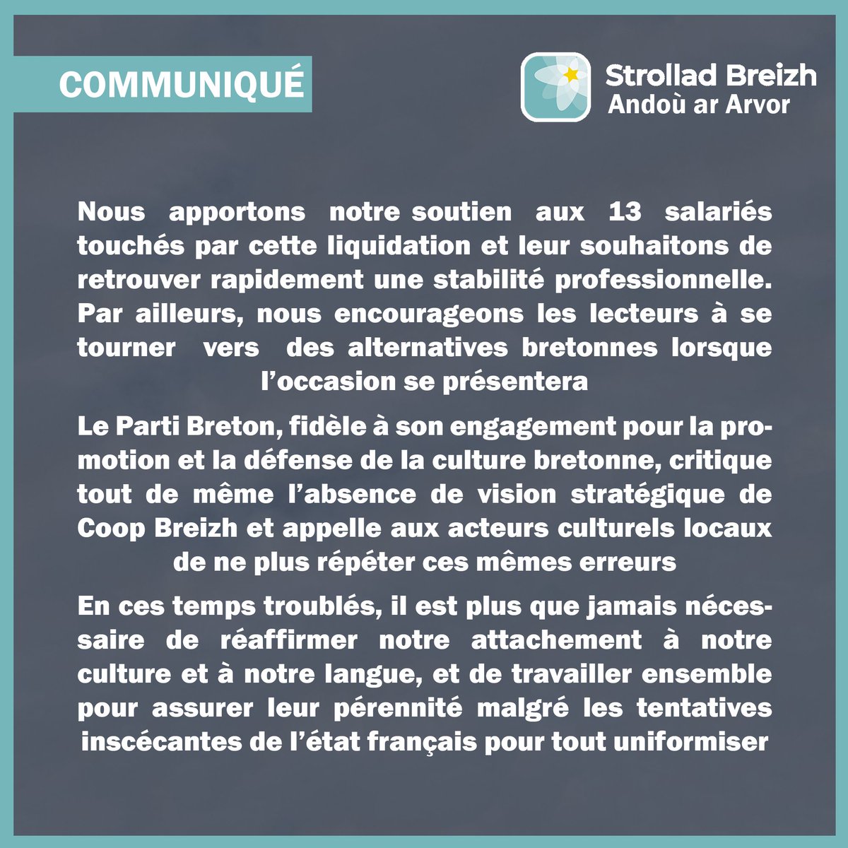 📣Le Parti Breton 22 déplore la liquidation de Coop Breizh.
Communiqué⤵️