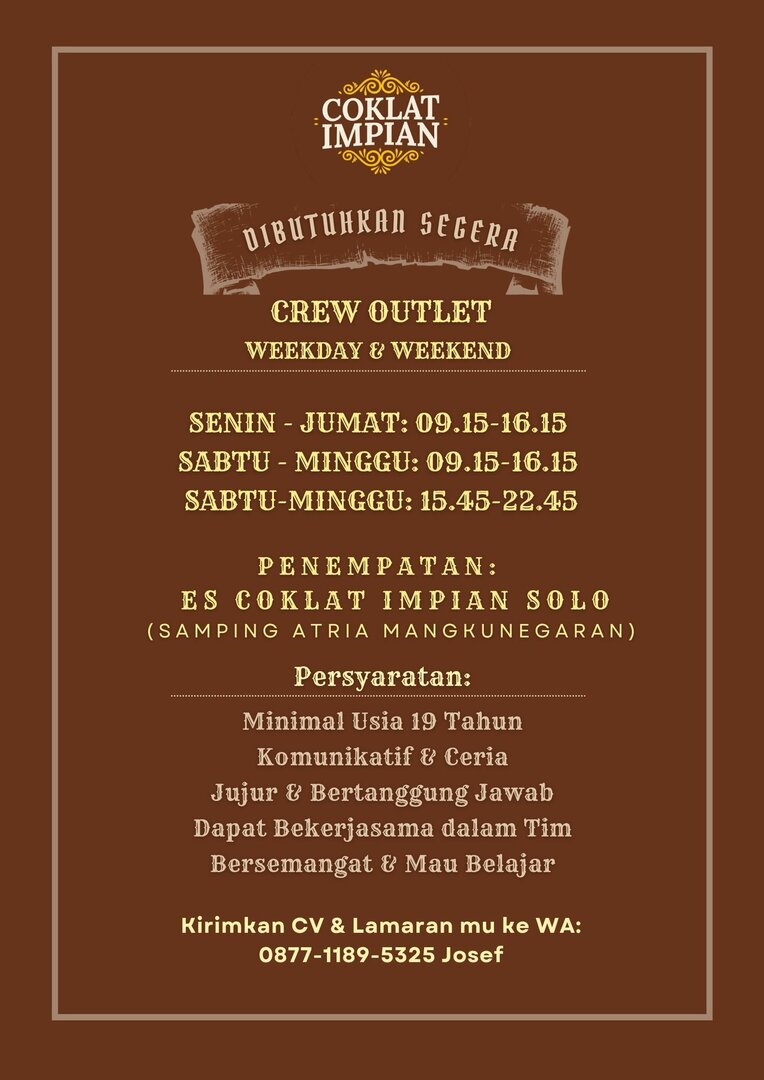 Info loker nih buat yang domisili sekitar Solo, masih perlu 3 crew seperti yang ada di poster jogj
