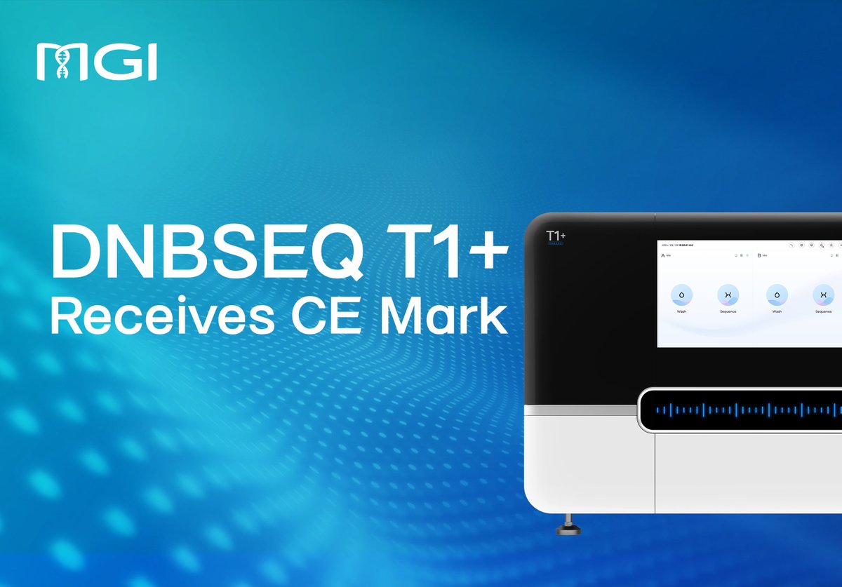 🚀We are thrilled to announce that our flagship benchtop genetic sequencer, the #DNBSEQ-T1+, has obtained the CE mark for both research and #clinical applications under the #EU certification framework. 

For full press release: en.mgi-tech.com/news/540/

 #genomics #certification