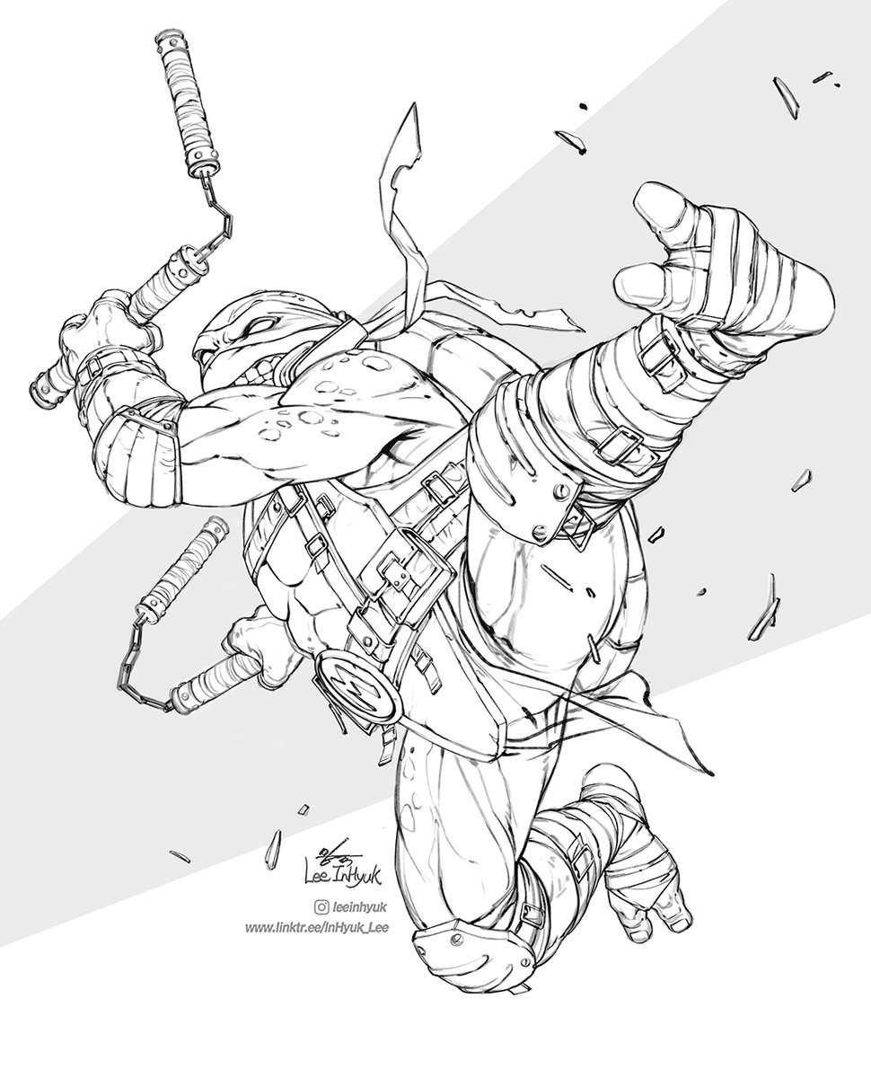 inhyuklee's tweet image. June 19. 2025 TMNT: Mikey Kick!
Sketch work after a long time.
Sketch is really beneficial and fun.