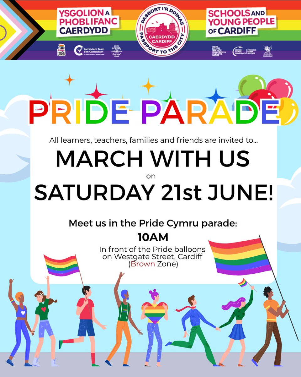 Cardiff Passport to the City / Pasbort i'r Ddinas (@passport2city) on Twitter photo #P2Pride: THIS SATURDAY! 🏳️🌈
🌈 Show your support by marching with us and our friends at <a href="/YouthCardiff/">Cardiff Youth Service / Gwasanaeth Ieuenctid Cdydd</a> as part of this year's <a href="/PrideCymru/">Pride Cymru</a> Parade!
🕙: Sat 21st June, 10AM
📌: In front of the #Pride balloons on Westgate Street (Brown Zone) 🎈
👀 See you there? #P2Pride: THIS SATURDAY! 🏳️🌈
🌈 Show your support by marching with us and our friends at <a href="/YouthCardiff/">Cardiff Youth Service / Gwasanaeth Ieuenctid Cdydd</a> as part of this year's <a href="/PrideCymru/">Pride Cymru</a> Parade!
🕙: Sat 21st June, 10AM
📌: In front of the #Pride balloons on Westgate Street (Brown Zone) 🎈
👀 See you there?