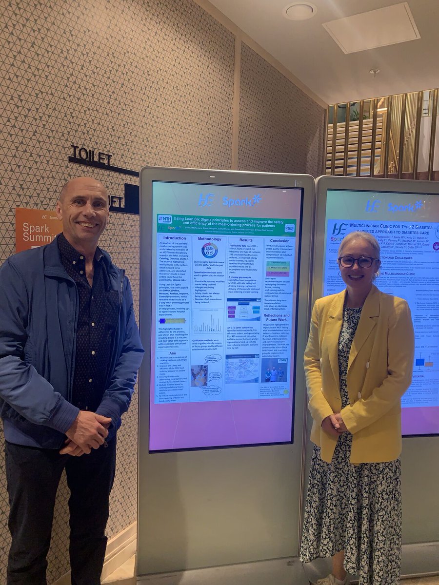 Congratulations to Sorcha McNamara &amp; Shane Loughlin whose poster was shortlisted for an award at the recent #SparkSummit. The study involved using Lean Six Sigma principles to assess and improve the safety and efficiency of the meal-ordering process for patients at the NRH