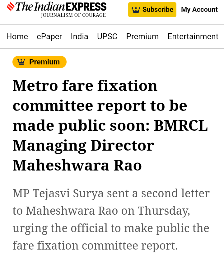 Dear Bengaluru citizens: 

What will happen first?

A - Hampi Stone Chariot moves 

B - BMRCL publishes FFC Report