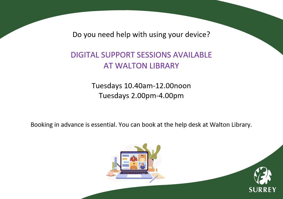 Walton Library (@waltonlibrary) on Twitter photo Do you need help with using your device? Digital support sessions are available <a href="/WaltonLibrary/">Walton Library</a> every Tuesday between 10.40am-12noon and 2-4pm. Booking in advance is essential. You can book at the help desk at the library #SurreyLibraries #LoveLibraries ๐ป Do you need help with using your device? Digital support sessions are available <a href="/WaltonLibrary/">Walton Library</a> every Tuesday between 10.40am-12noon and 2-4pm. Booking in advance is essential. You can book at the help desk at the library #SurreyLibraries #LoveLibraries ๐ป