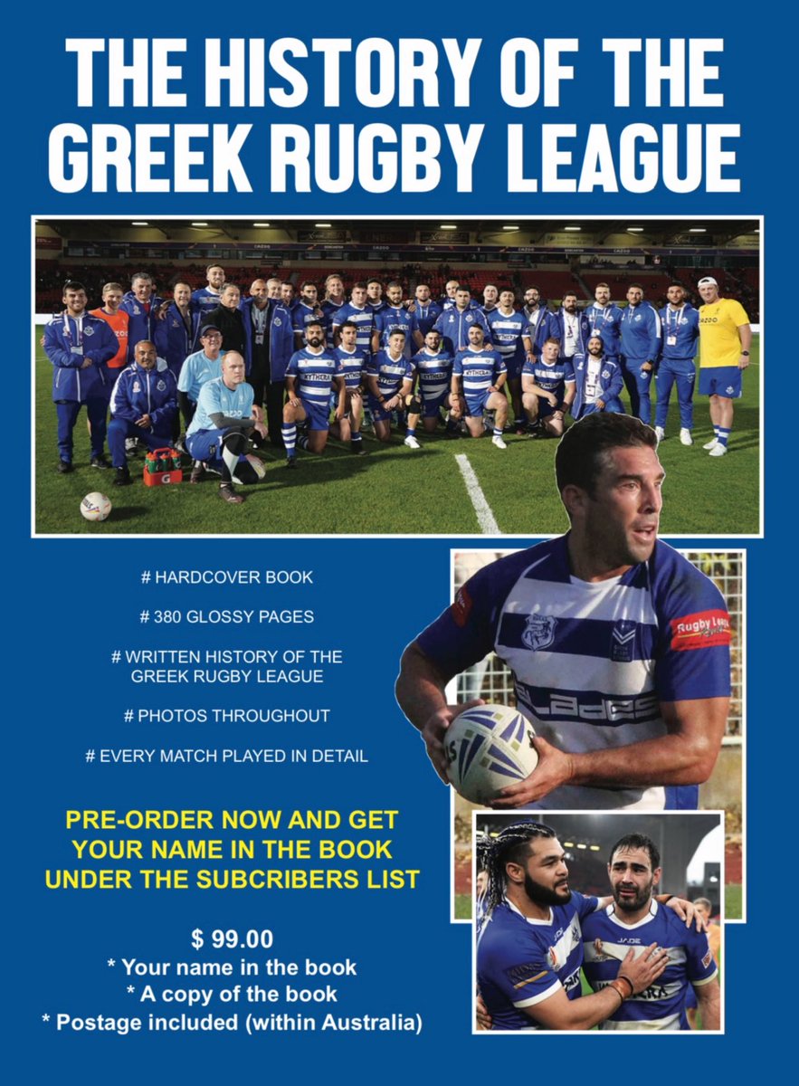 RL_Review's tweet image. Pre-order your copy of the upcoming ‘The History of the Greek Rugby League’ book and get your name in the book.

rugbyleaguereview.com/greek-rugby-le…