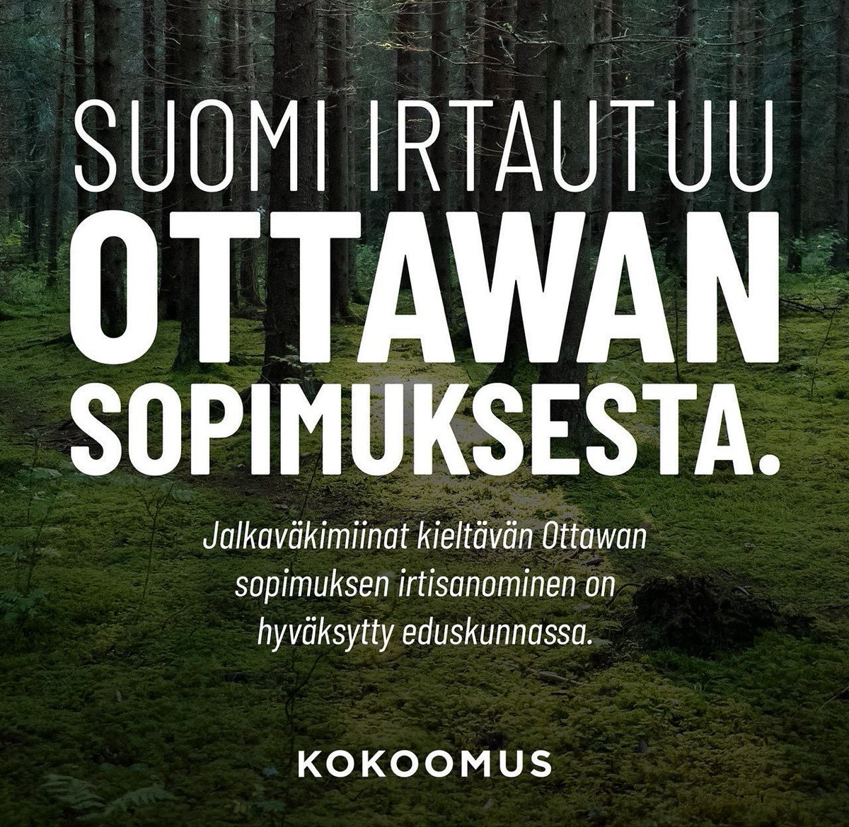 Tänään eduskunta hyväksyi Suomen irtautumisen Ottawan sopimuksesta.🪖 Parantaaksemme mahdollisuutta torjua vihollisen hyökkäysaikeita, tarvitsemme miinat osaksi puolustustamme. Suomi on yhä sitoutunut kansainvälisiin velvoitteisiin, joita miinojen vastuulliseen käyttöön tulee.