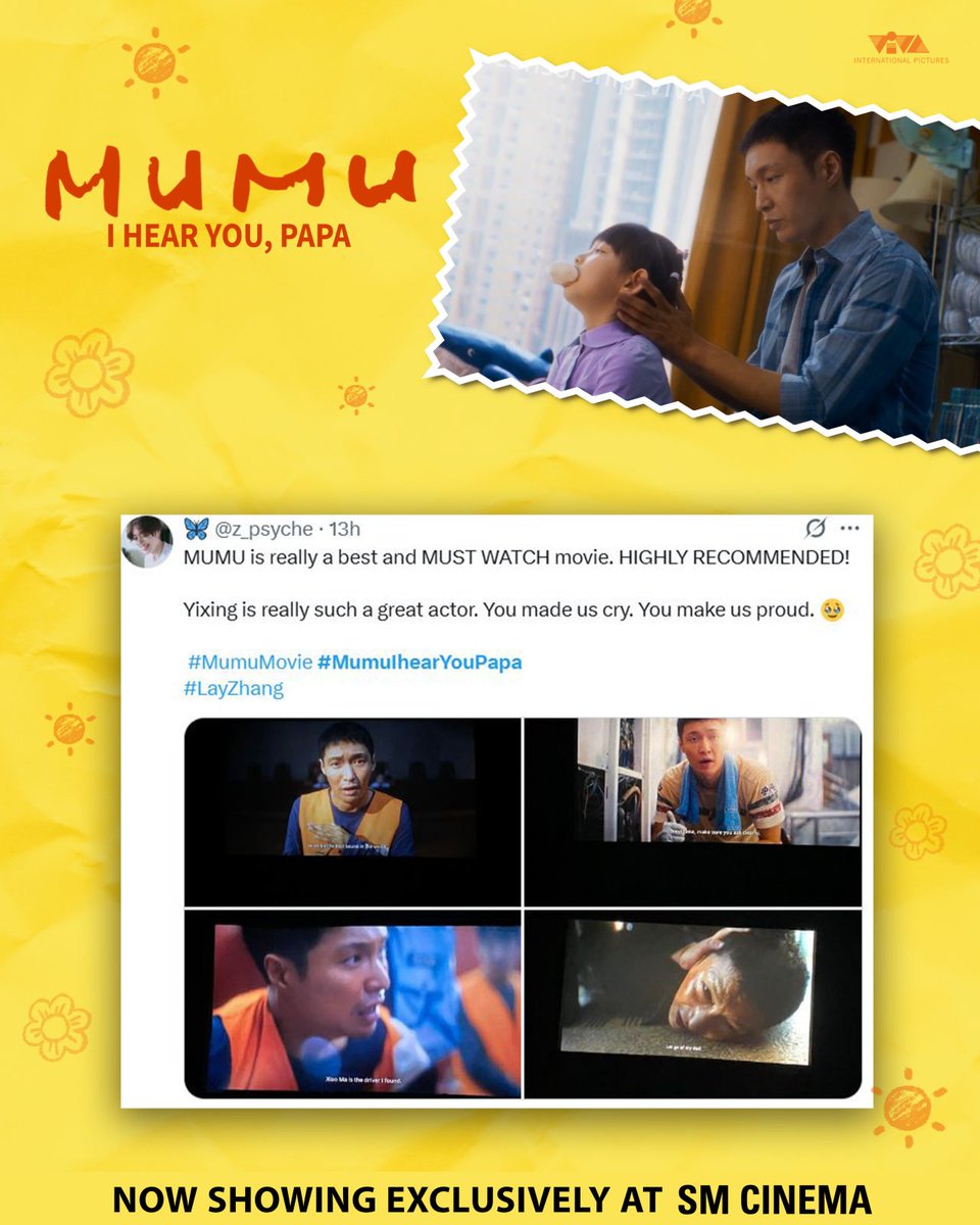 VIVA_Intl's tweet photo. #MumuMovie hangover: maga mata, sipon, sakit ng ulo. 

Don't miss ‘MUMU I Hear You Papa’ Now Showing Exclusively at SM Cinema.

#MumuIHearYouPapa #LayZhang https://t.co/izknmYtvkq