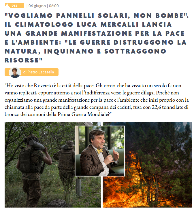 Luca_Mercalli's tweet image. Appoggio con convinzione la manifestazione del 21 giugno contro il riarmo: meno bombe, più pannelli solari. 
ildolomiti.it/altra-montagna…