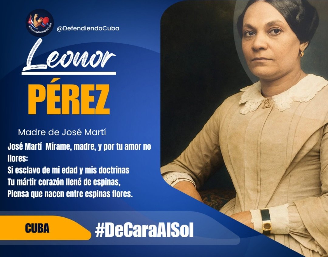 José Martí: "Yo sin cesar pienso en Usted". 👇

Así le escribió nuestro Apóstol a su madre Leonor Pérez, antes de partir a la guerra. 

#DeCaraAlSol
#CubaViveEnSuHistoria
#DefendiendoCuba🇨🇺💪❤️