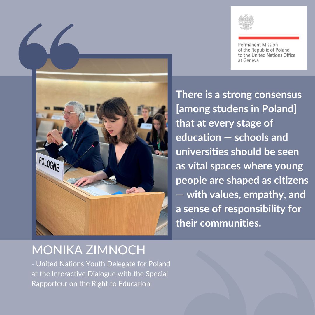 PL in UN Geneva (@plmissiongeneva) on Twitter photo Two 🇺🇳 UN Youth Delegates representing 🇵🇱 Poland delivered their interventions during the interactive dialogues with UN Special Rapporteurs on Freedom of Expression and on the Right to Education at the 59th session of the <a href="/UN_HRC/">UN Human Rights Council</a>, presenting the unique point of view and insight. Two 🇺🇳 UN Youth Delegates representing 🇵🇱 Poland delivered their interventions during the interactive dialogues with UN Special Rapporteurs on Freedom of Expression and on the Right to Education at the 59th session of the <a href="/UN_HRC/">UN Human Rights Council</a>, presenting the unique point of view and insight.