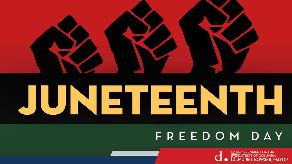 DDOTDC's tweet photo. Today, we celebrate #Juneteenth, honoring the emancipation of the last enslaved people in the US in 1865. This #FreedomDay is a time to reflect on our journey toward equality and justice. DDOT is proud to join the District in commemorating this historic moment. 🖤💚❤️ https://t.co/17rUoJZ5w0