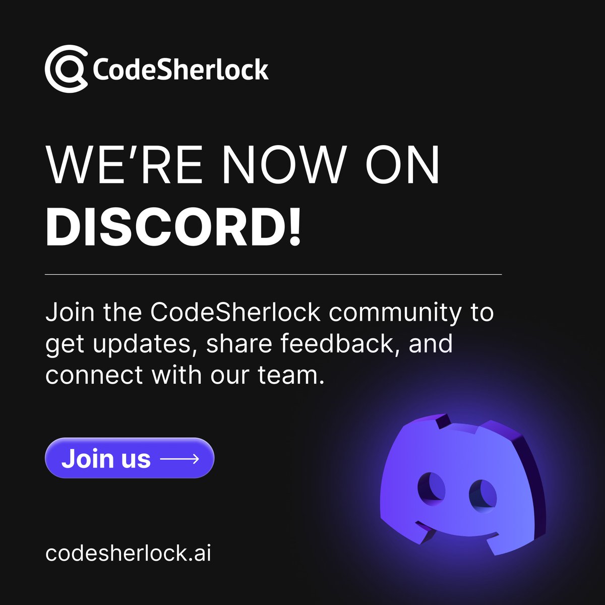 codesherlockai's tweet image. CodeSherlock is now on @discord .

Join our community to get product updates, share feedback, and connect directly with our team.

Be part of the conversation: discord.gg/TMZ4mcYhzB

#CodeSherlock #DiscordCommunity #DeveloperCommunity #BuildInPublic #SoftwareEngineers…