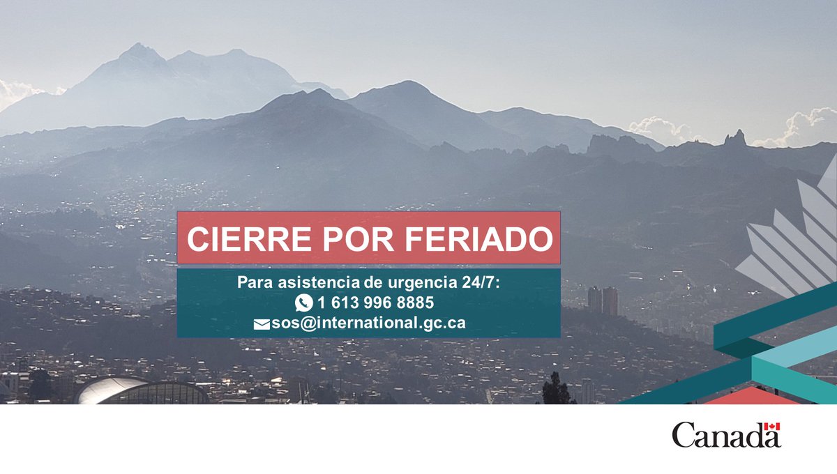 📌 Aviso: Nuestra embajada en La Paz, Bolivia estará cerrada el 19 de junio.
🆘 Para asistencia consular de emergencia, llama al +591 (2) 241-5141 o escribe a sos@international.gc.ca 
ℹ️ Más información: travel.gc.ca/assistance/eme…