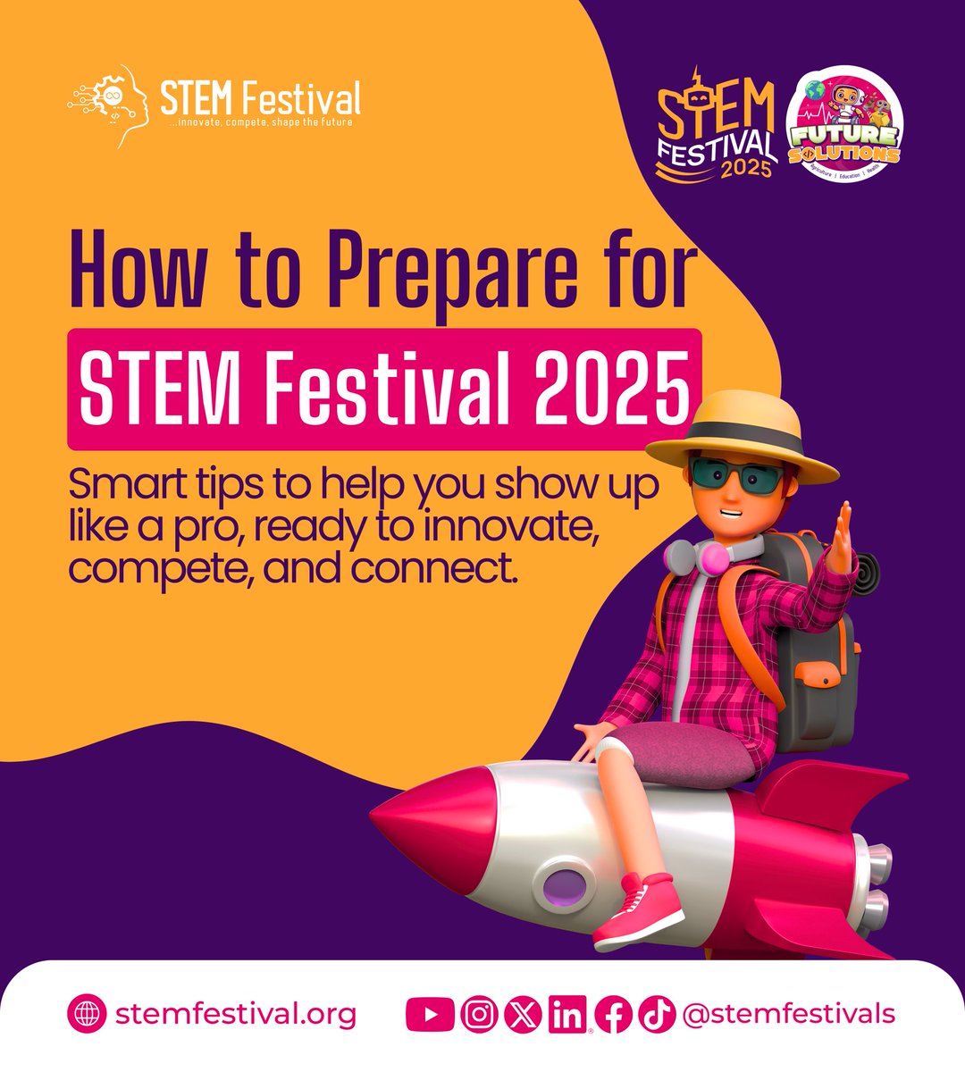 stemfestivals's tweet image. Gearing up for STEM Festival 2025? Let’s get you READY! 

From what to pack to how to maximize your experience, here are smart tips to help you show up prepared, focused, and ready to make your mark. 

Swipe through for your Festival Prep Checklist 👇

#STEMFestival2025 #STEMTips